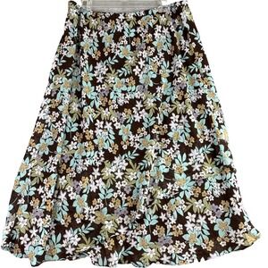 VTG KSL Karin Stevens 16W Brown Floral Tiered Skirt Pull On Cottage Core Y2K 90s